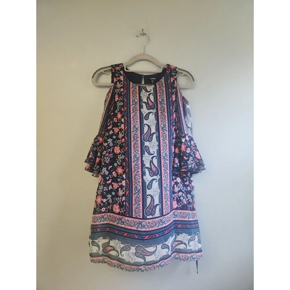 Zunie Cold Shoulder‎ Colorful Dress Girls Size 10 Floral Paisley Print